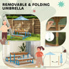 Qaba Kids Picnic Table and Bench Set with Removable Umbrella, Cushions & Boxes, Dinosaur Theme for Outdoor, Blue