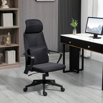 High Back Office Chair, Ergonomic Mesh Computer Chair Executive Task Chair with Massage Lumbar Support & Headrest Rocking, Black