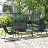 4 Piece Patio Furniture Set, Outdoor Conversation Set with Loveseat Sofa, Armchairs, Glass Top Coffee Table, Black