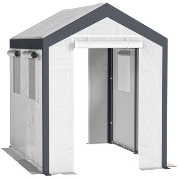 8' x 6' x 7.5' Heavy-duty Walk-in Greenhouse Outdoor Vegetable Plants Growing Warm House Seed Plant Growth Tent Polytunnel Shelter White