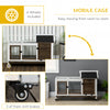 Rabbit Cage with Wheels, Ramp, Run, Tray for Indoor Outdoor, Suitable for Rabbit, Guinea Pig, Coffee