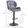 Bar Stool Set of 2 Fabric Adjustable Height Armless Upholstered Counter Chairs with Swivel Seat