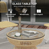Rattan Outdoor Coffee Table, Patio End Table with Tempered Glass Tabletop & Steel Frame, Wicker Furniture, Nature Wood