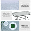 Metal Garden Dining Table with Umbrella Hole, Outdoor Patio Table with Tempered Glass Top, 55