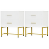 2 Pieces Nightstands with Storage, Modern Bedside Tables with 2 Fluted Drawers and Gold Legs for Bedroom, White