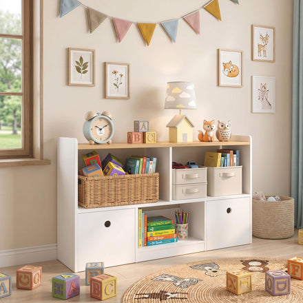 Toy Storage Organizer, Toy Organizers and Storage with 2 Movable Drawers and 3 Cubbies for Playroom, Nursery, White