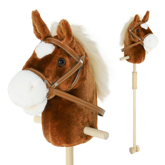 Unicorn Stick Horse, Plush Hobby Horse with Wood Wheels, Real Pony Neighing and Galloping Sounds, for Kids, Brown