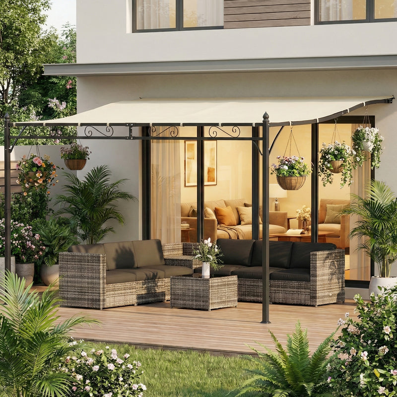 11.5' x 8.2' Outdoor Pergola, Wall Mounted Lean to Pergola with Metal Frame, UPF30+, Garden Gazebo