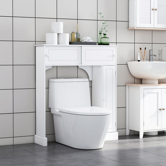 Modern Over The Toilet Storage, Bathroom Cabinets Over Toilet with 2 Sliding Doors, 3 Adjustable Shelves, White