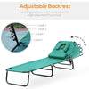 Folding Outdoor Lounge Chair, Portable Reclining Beach Lounger with Face Hole, Detachable Pillow, 3-Position Adjustable Backrest, For Patio, Garden, Poolside, Green