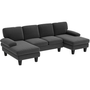 Sectional Sofa, U Shaped Couch with Double Chaise, Pillow-top Armrests and Spring Cushions, 2200lb Capacity