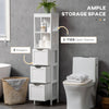Narrow Bathroom Cabinet with 3 Drawers and 2 Tier Shelf, Tall Cupboard Freestanding Linen Tower, White