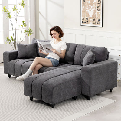 Sectional Couch with Integrated Seat, 3 Seater L-Shaped Sofa with Changeable Chaise, Spring Cushion, Charcoal Grey