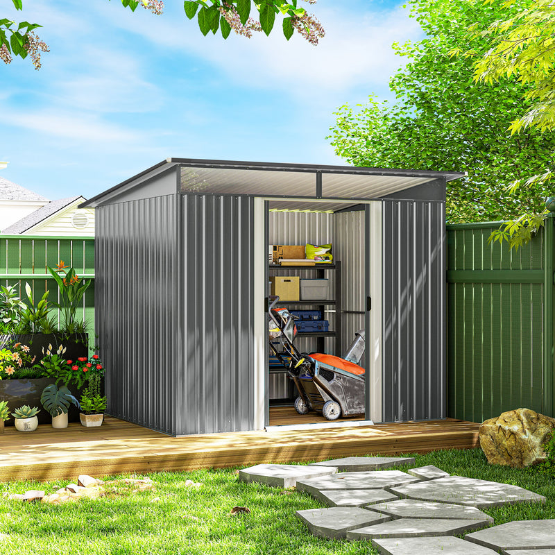 6' x 8.5' Outdoor Metal Garden Shed Utility Tool Storage Steel Backyard House, Light Grey