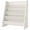 Qaba Fabric Kids Bookshelf, 4-Tier Toddler Sling Book Rack for Playroom, Bedroom, Nursery and Kids Room for Ages 3-6, White