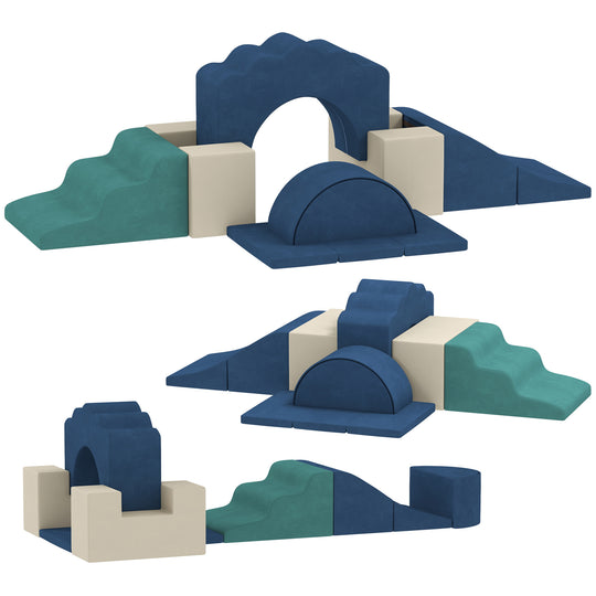 7-Piece Baby Soft Play Set, Indoor Soft Play Gym Activity Play Set for Crawling, Sliding and Playing, Navy Blue