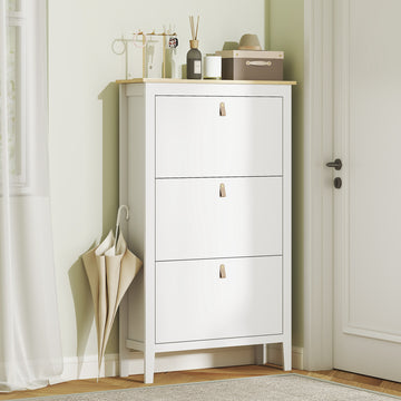 Narrow Shoe Cabinet with 3 Flip Drawers, Adjustable Shelves for Entryway, Holds 15-21 Pairs, White