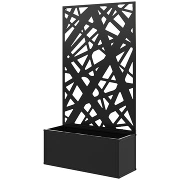 Raised Garden Bed with Trellis, Freestanding/Wall Mounted Metal Garden Box with Privacy Panel, Irregular Line Cut-Outs