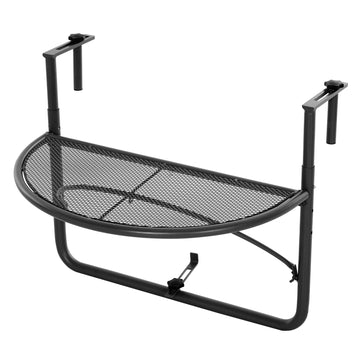 Adjustable Balcony Hanging Rail Table Metal Mounting Mini Wall Desk Storage Rack Outdoor Flower Stand, Black