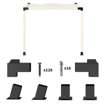 Pergola Kit, 15° Slanted Pergola Bracket Kit with 3-Way Brackets, Post Bases, Wall Mounts for 3.6