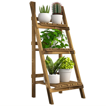 Outdoor Plant Stand, Foldable Flower Stand 3-Tier Wooden Plant Shelf for Garden Indoor Outdoor, 16