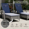 3 Pieces Wicker Patio Lounger Set with Table, PE Rattan Outdoor Lounge Chair Set with Cushions, Wheels, 5-Level Reclining Backrest, Headrest