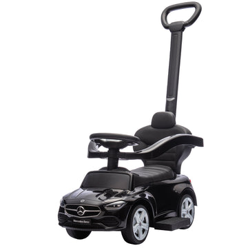 Qaba Licensed Mercedes-Benz Push Car for Toddlers, 2-in-1 Sliding Walking Car with Push Handle, Horn, Guardrail, Black
