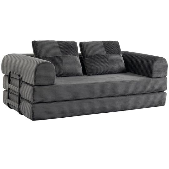 5-in-1 Convertible Sofa Bed, L-Shaped Loveseat Reversible Sleeper Sofa with 2 Pillows, Dark Grey