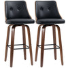 Bar Height Bar Stools Set of 2, PU Leather Upholstered Swivel Barstools with Solid Wood Legs Footrest and Tufted Back, Black