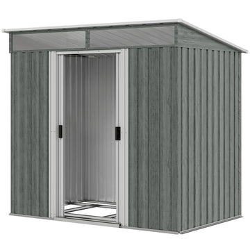 6.5x4FT Galvanised Metal Shed with Foundation Kit, Lockable Garden Tool Storage House with Sliding Doors, Vents, Light Grey