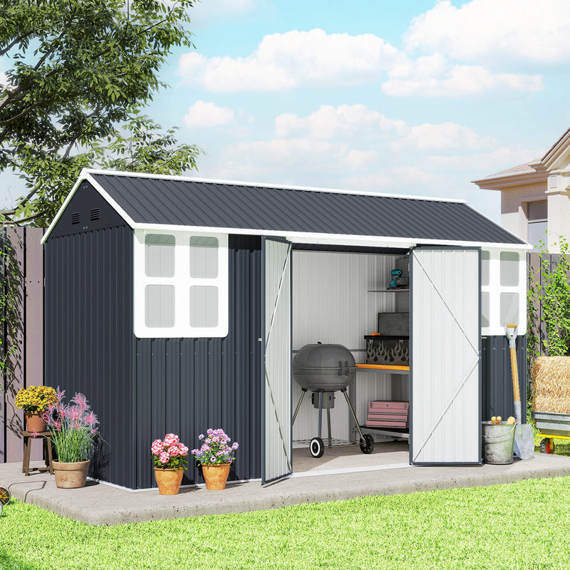 8.5' x 5.5' Metal Garden Storage Shed, Outdoor Tool Storage House with Lockable Door, Vents, Sloped Roof, Dark Grey