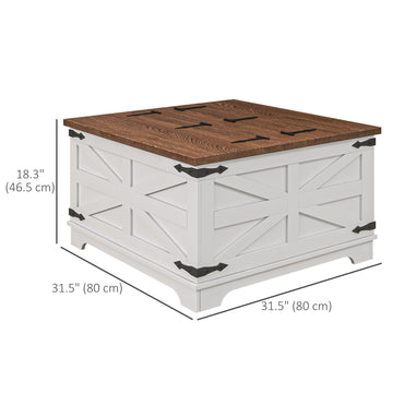 Farmhouse Coffee Table, Square Center Table with Flip-top Lids, Hidden Storage Compartment, Black