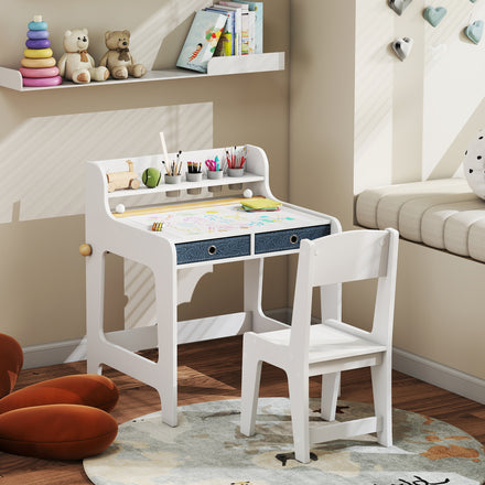 Ensemble bureau et chaise d'étude Qaba pour enfants, avec étagère de rangement et tiroirs, pour 3-8 ans, blanc