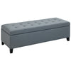 Rectangular Entry Bench, Tufted Upholstered Linen Fabric Wood Feet Storage Ottoman Bench
