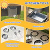 Kids Sandbox with Cover Kitchen Playset Toys, Wooden Sand Box with Seat, Storage, for 3-7 Years Old, Natural Wood