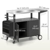 Outdoor Grill Cart with Foldable Side Table, Stainless Steel Tabletop, Pizza Oven Stand with Storage Rack, Wheels
