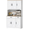 Tall Kitchen Pantry, 6 Doors, 2 Drawers, Adjustable Shelves & Worktop, Rustic Storage Cabinet for Living Room White