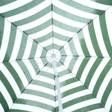 6FT Round Beach Umbrella with Tilt Mechanism, Outdoor UV Protection Sun Shaded Canopy with Push Button, Striped Green