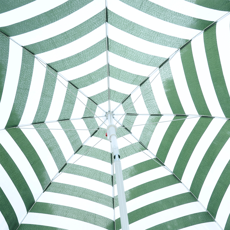 6FT Round Beach Umbrella with Tilt Mechanism, Outdoor UV Protection Sun Shaded Canopy with Push Button, Striped Green