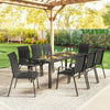 Outdoor Dining Sets for 8 with Stackable Chairs, Patio Dining Set with Glass Top Table for Garden, Patio, Backyard, Black