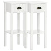 2 Tier Side Table, Set of 2, Narrow Tall End Table with Drawer and Shelf, Slim Wooden Nightstand for Living Room, Bedroom, Hallway, White