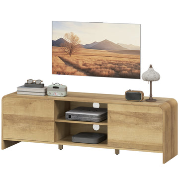 TV Stand for up to 65 Inch TV, Nordic Entertainment Center with 2 Cabinets and 2 Open Shelves for Living Room, White