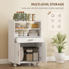 Microwave Cart with Wheels, Microwave Stand with Worktop, Open Shelves and Drawer, Storage Cabinet, White