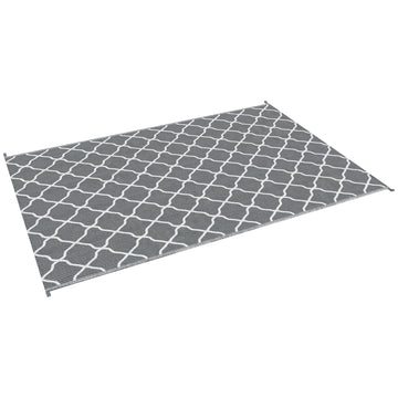 Waterproof  Outdoor Rug, 6' x 9' RV Rug Reversible Mat for Backyard, Deck, Picnic, Beach, Camping, Grey & White Net
