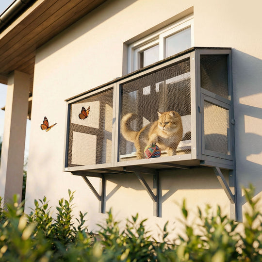 Catio Outdoor Cat Enclosure Expandable Wooden Cat House with 2 Doors for Window, 51.2