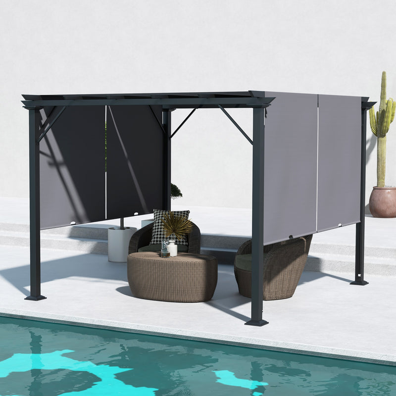 12' x 10' Outdoor Patio Gazebo Pergola with Retractable Canopy Roof, Steel Frame with Stakes, Unique Design, Grey