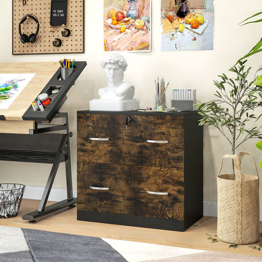 2 Drawer File Cabinet with Lock, Office Filing Cabinet, Hanging Bar for Letter Size, Home Office, Rustic Brown