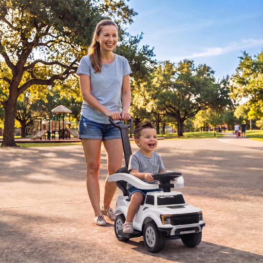 3 In 1 Licensed Ford Kids Push Car with Push Handle, Horn, Sound, Secure Bar, Storage, for Toddlers 18-36 Months, White