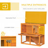 Wooden Rabbit Hutch, Indoor Outdoor Bunny Cage with Run, 2- Level Guinea Pig House with Slide-Out Tray, Waterproof Roof, Yellow