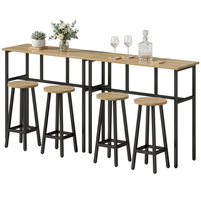 Bar Table Set of 6, Bar Table and Stools for 4, 2 Breakfast Tables and 4 Stools for Living Room, Grey-Brown